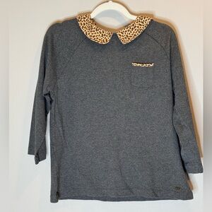 Tommy Hilfiger Charcoal Top with Animal Print Collar